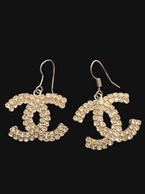 Crystal Interlocking CC Drop Earrings - Gold Tone